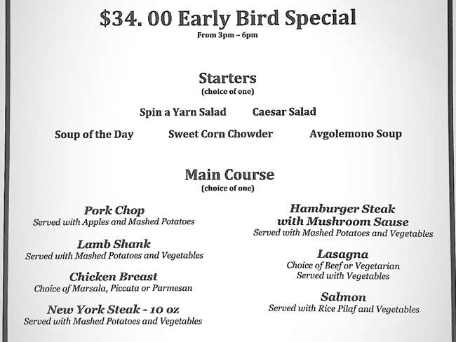 EARLY BIRD SPECIAL 